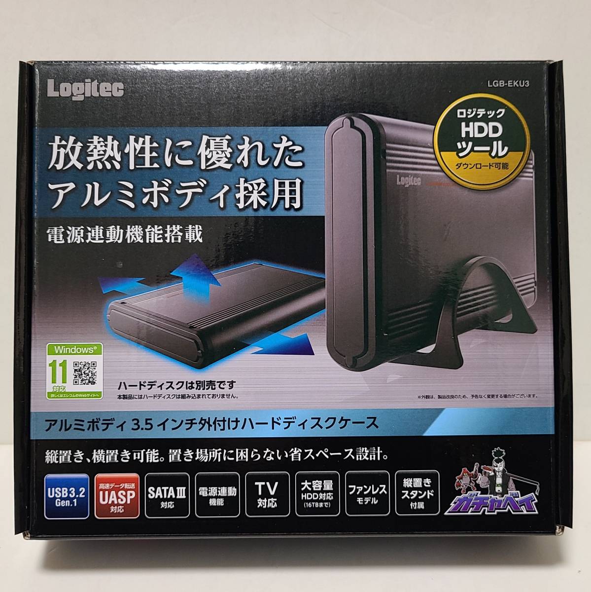 美品 ロジテック 外付けハードディスクケース 3.5インチ USB3.1(Gen1) SATA3 TV対応 電源連動機能搭載 アルミボディ LGB-EKU3_画像1