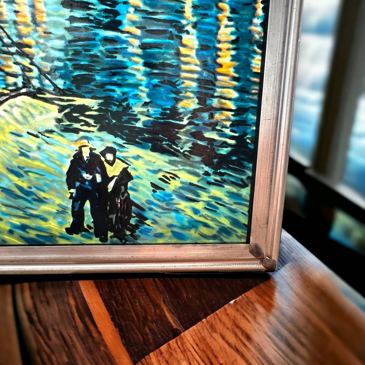 【現品限り】Van Gogh フィンセント・ファン・ゴッホ ローヌ川の星月夜 フレーム ステンドグラス グラスマスターズ アメリカ ビンテージ_画像8