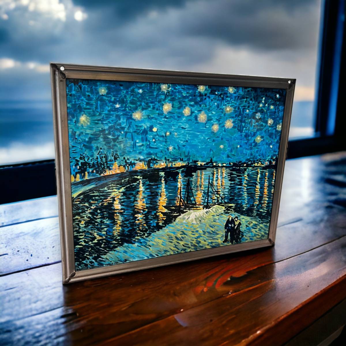 【現品限り】Van Gogh フィンセント・ファン・ゴッホ ローヌ川の星月夜 フレーム ステンドグラス グラスマスターズ アメリカ ビンテージ_画像2