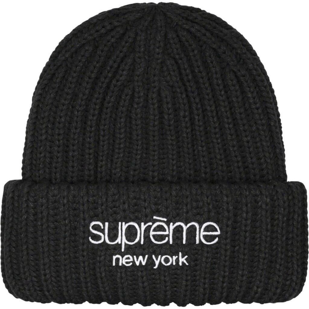 送料無料 黒 Supreme Chunky Ribbed Beanie Black Classic Logo シュプリーム リブ ビーニー ニット帽 23FW クラシックロゴ Box 新品_画像1