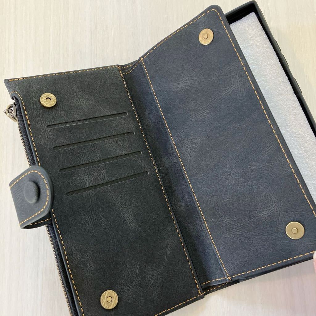 【Strap Series 財布型】Galaxy S23 Ultraケース 手帳型 財布型 磁石付 カードホルダー スタンド機能 耐衝撃 高級 ストラップ付 ブラック_画像5