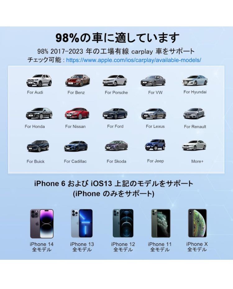 無線化 カープレイワイヤレスアダプター プラグ&プレイ Apple Carplay Bluetooth 5GHz WiFi 多車種対応 Type A to Cアダプター iPhone対応_画像9
