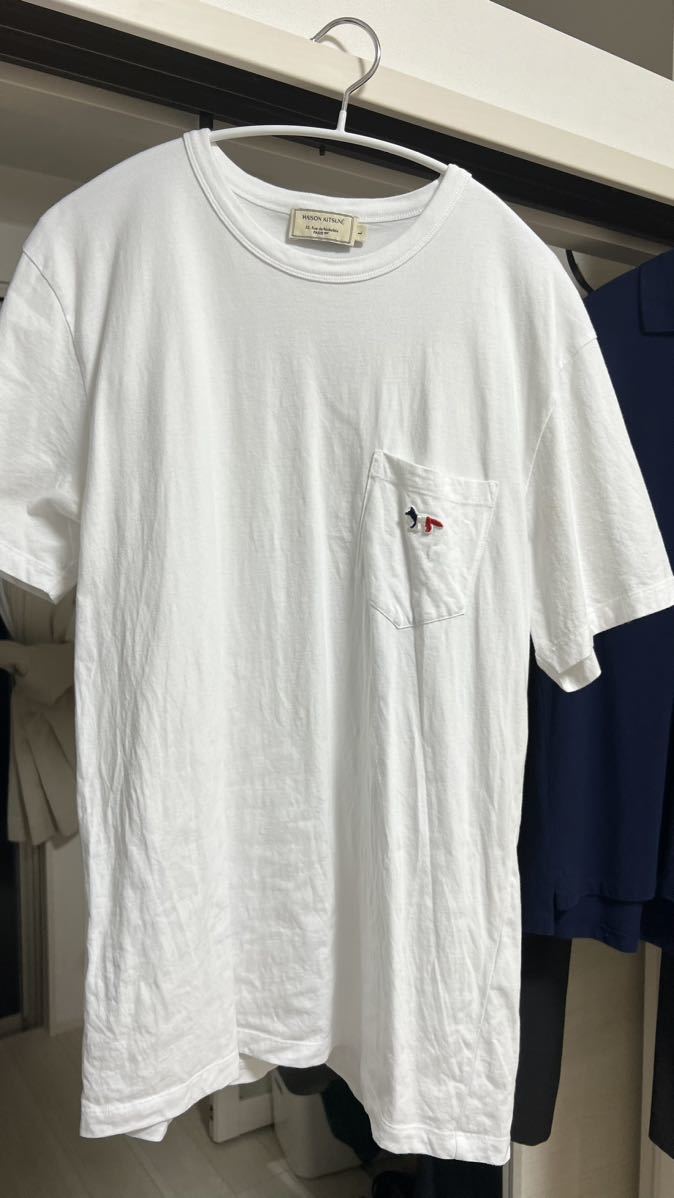 maison kitsune fox ポケット tシャツ white sizeL 22AW_画像1