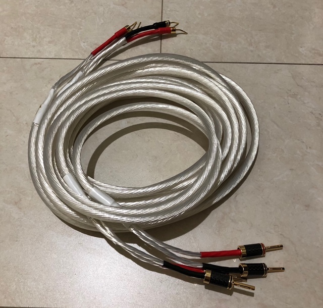 * unused * single crystal OCC silver line HIFI speaker cable 5m pair banana plug terminal + angle pin terminal is good sound Nordost Odin.. same material 