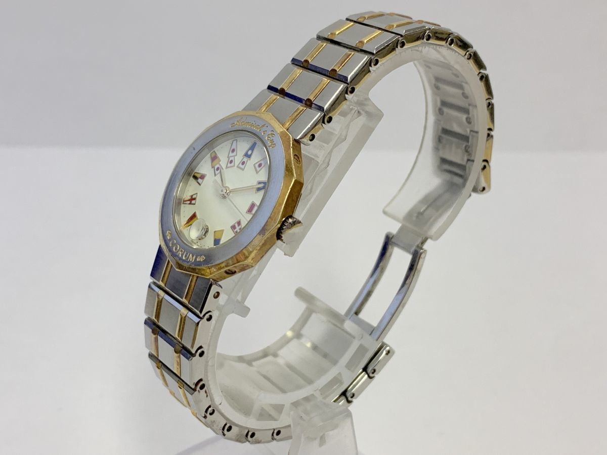 A492-I54-298◎【電池交換済み】 CORUM コルム アドミラルズカップ 39 610.21 V-52 国旗 デイト レディース クオーツ 稼働 腕時計 ⑥_画像2