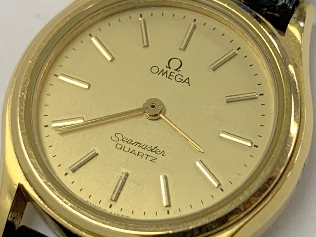 B477-O25-1262◎【電池交換済み】 OMEGA オメガ Seamaster シーマスター ゴールド文字盤 レディース クオーツ 稼働 腕時計 箱付き ⑥_画像9