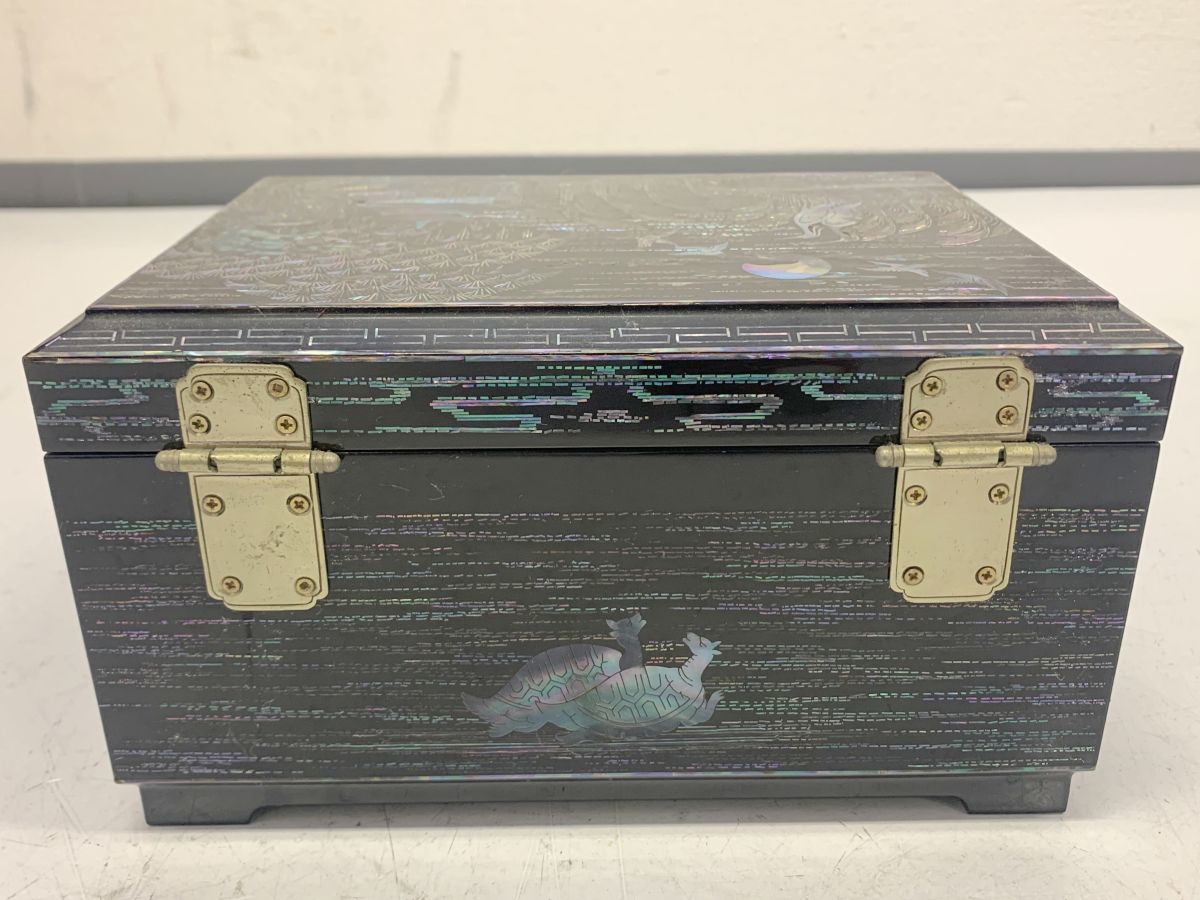 B401-H5-2226 漆器 黒塗 青貝 螺鈿細工 アクセサリーボックス ジュエリーケース 小物入れ 約14.5x21x12cm ⑥_画像5