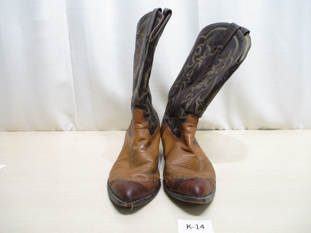 K-14[ present condition delivery ] Tony Lama TonyLama# leather western boots brown group 9 1/2 EE# tea / Lizard tu/STYLE6243/ long-term keeping goods 