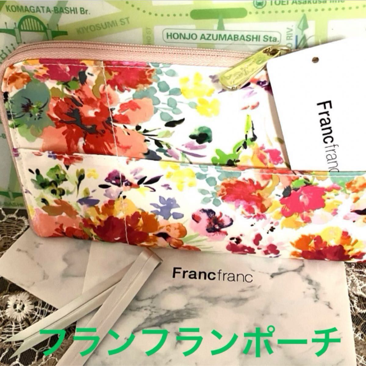 新品★フランフラン、テッシュ＆マスクポーチB／花柄／送料無料