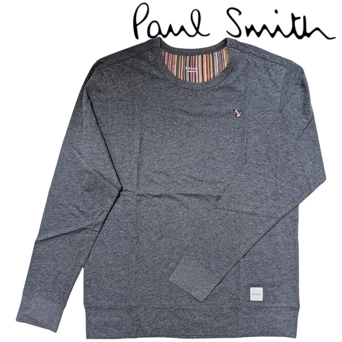 新品 ポールスミス Paul Smith 長袖Tシャツ L マルチストライプ ラビット チャコール杢 ロンT タグ付き クリスタル ラビット 刺繍 秋冬_画像1