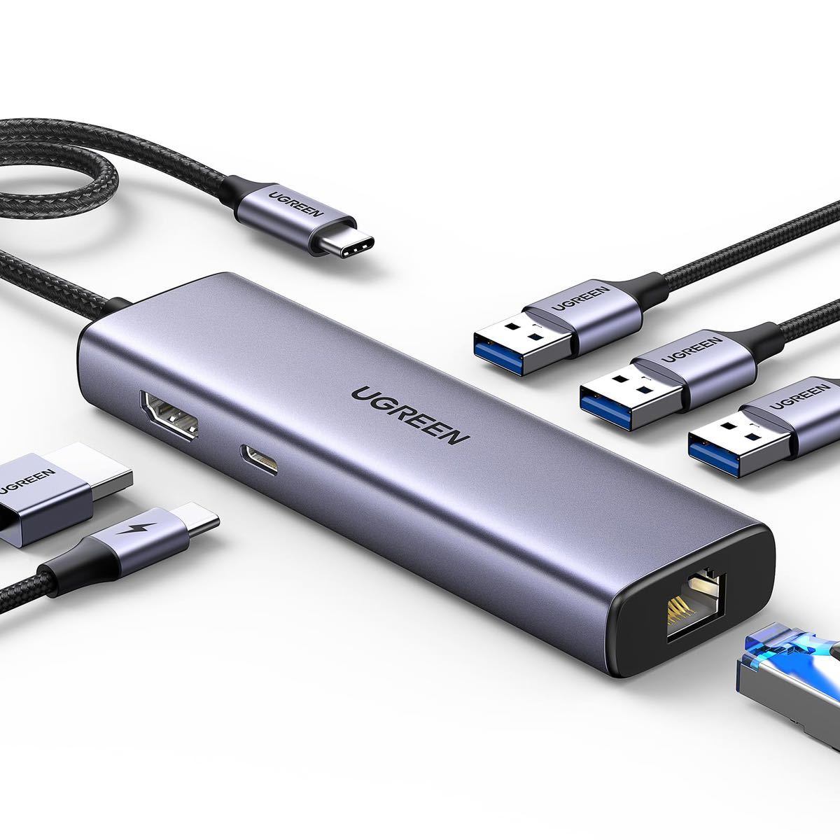 【送料無料】UGREEN USB-Cハブ 6-IN-1 4K@30Hz HDMI出力 Type-Cアダプター 4K HDMI 100W Power Delivery急速充電 ギガビット《H95》_画像1