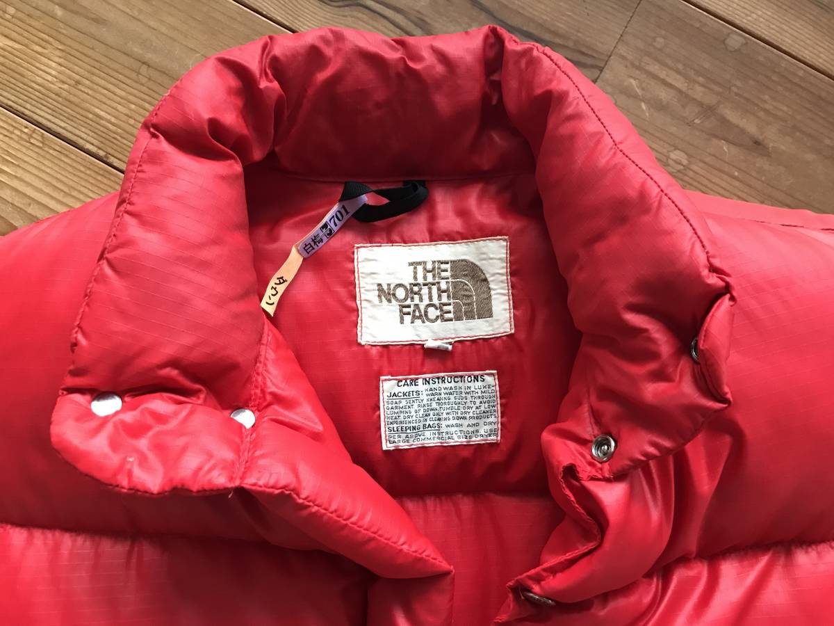 70's 初期 茶タグ USA製 希少サイズ L ノースフェイス ナイロン ダウン ベスト メンズ 、 ヴィンテージ 70年代 The North Face カラー 赤_画像2