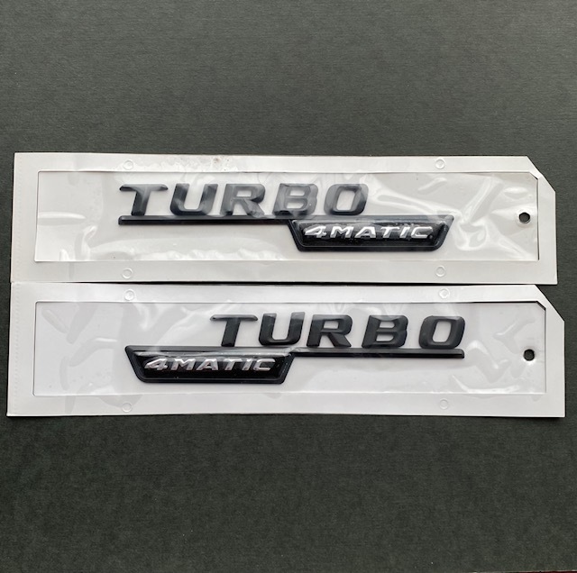 TURBO 4MATIC ステッカー 黒 山型ロゴ メルセデスベンツ エンブレム 立体 3Dステッカー サイド フェンダー マットブラック 左右セットの画像1