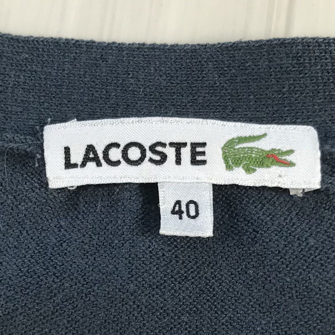 LACOSTE ラコステ カーディガン 40 ネイビー プレートロゴ シルク混 ワニ_画像7