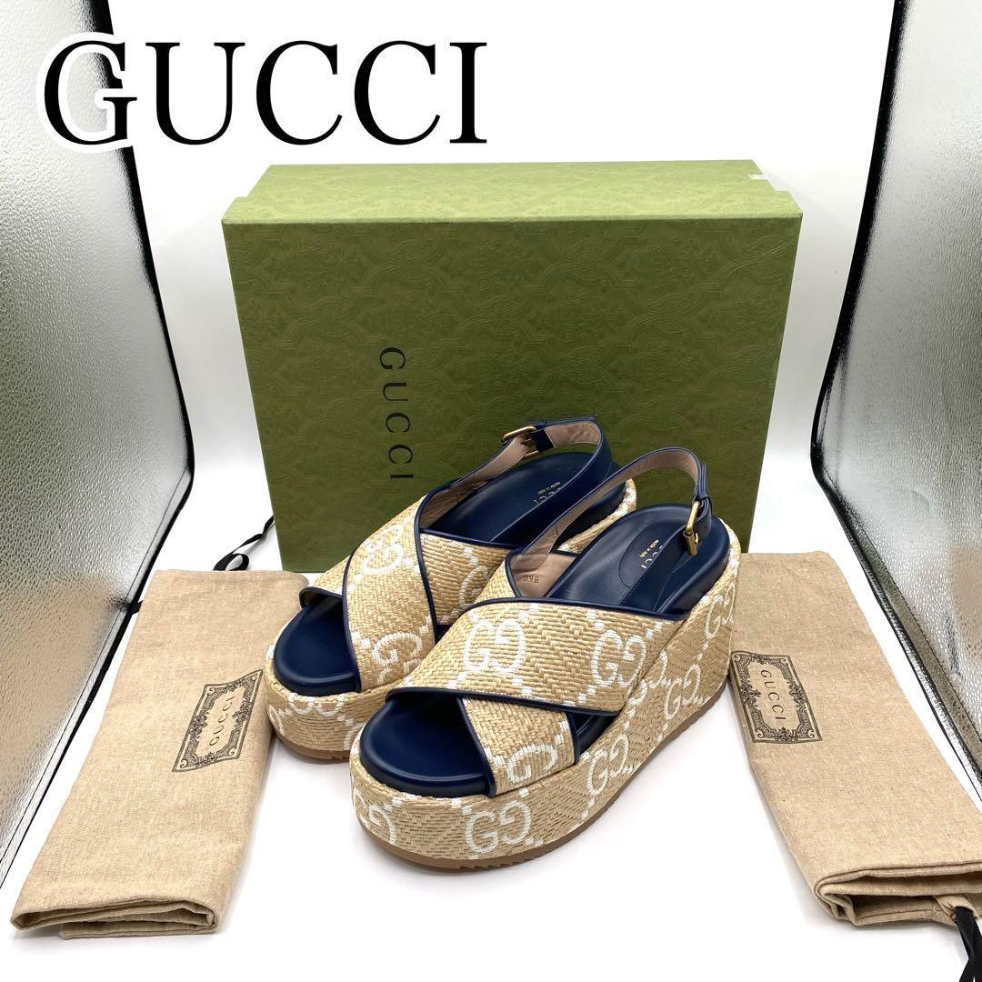 新品・未使用 GUCCI グッチ プラットフォームサンダル GGラフィア 41