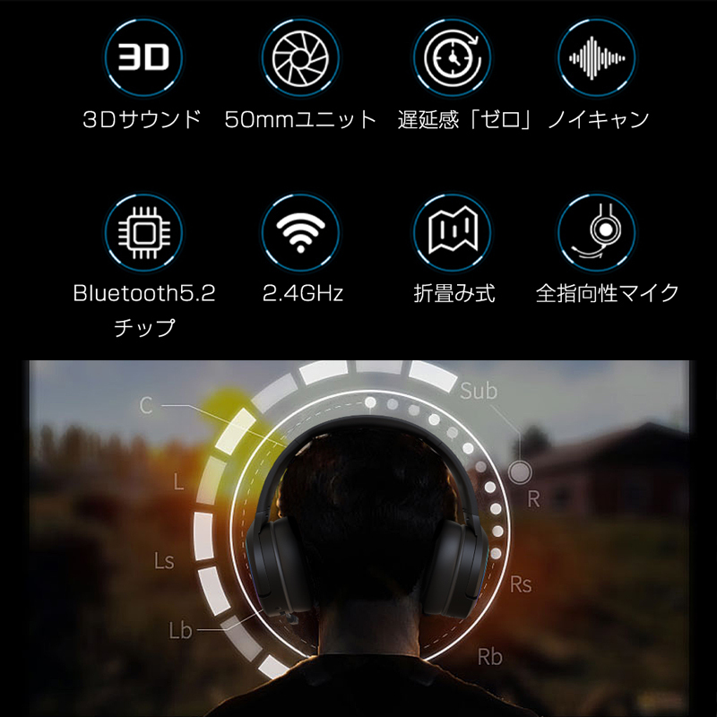 ゲーミングヘッドセット Bluetooth5.2 超低遅延 COROワイヤレスイヤホン wireless ヘッドホン マイク付き eスポーツ向け_画像3