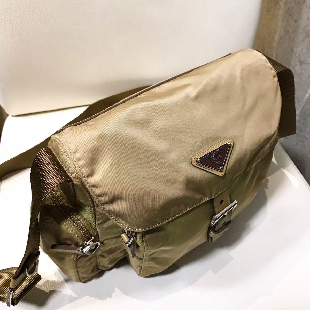 Z1112/6【1円〜】PRADA プラダ ショルダーバッグ ミニメッセンジャー テスート ベージュ 正規品_画像8