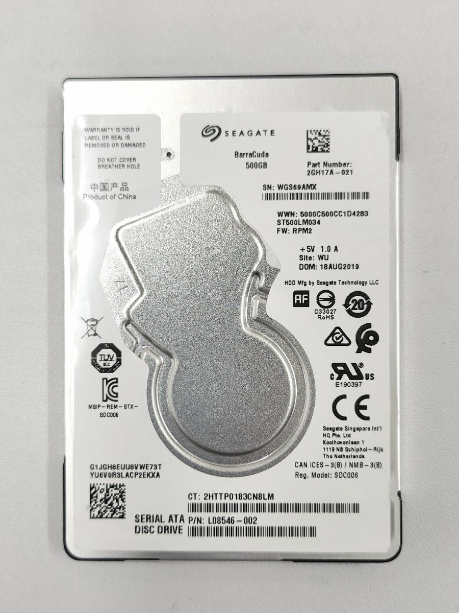 【送料無料】中古HDD 5台セット SEAGATE ST500LM034 HDD 500GB SATA 7200RPM 128MB 7mm 2.5インチ 動作確認済 健康状態:正常 5枚_画像3