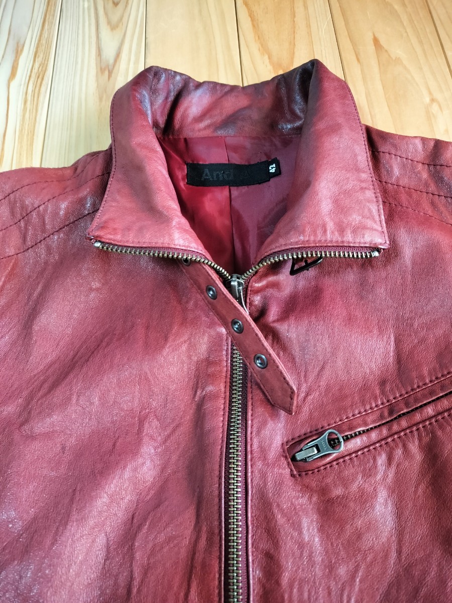 And A And A кожа байкерская куртка кожаная куртка мужской 42 оттенок красного шея ремень w Zip бесплатная доставка 
