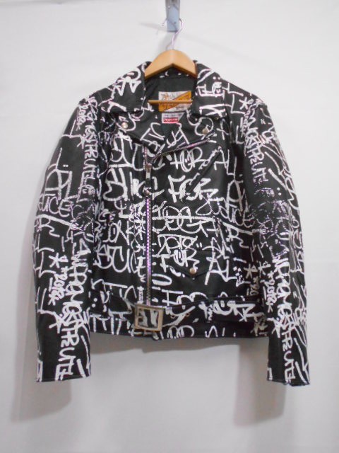 68 送100サ 1231%D19 Supreme × COMME des GARCONS SHIRT× Schott シュプリーム ギャルソン 18AW レザージャケット サイズS 中古品_画像1