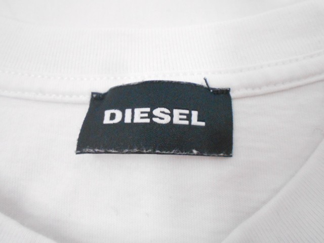 67 送60サ 0101%D17 DIESEL ディーゼル メンズ スプリットロゴ 半袖プリントTシャツ 綿100% ホワイト サイズS 中古品_画像4