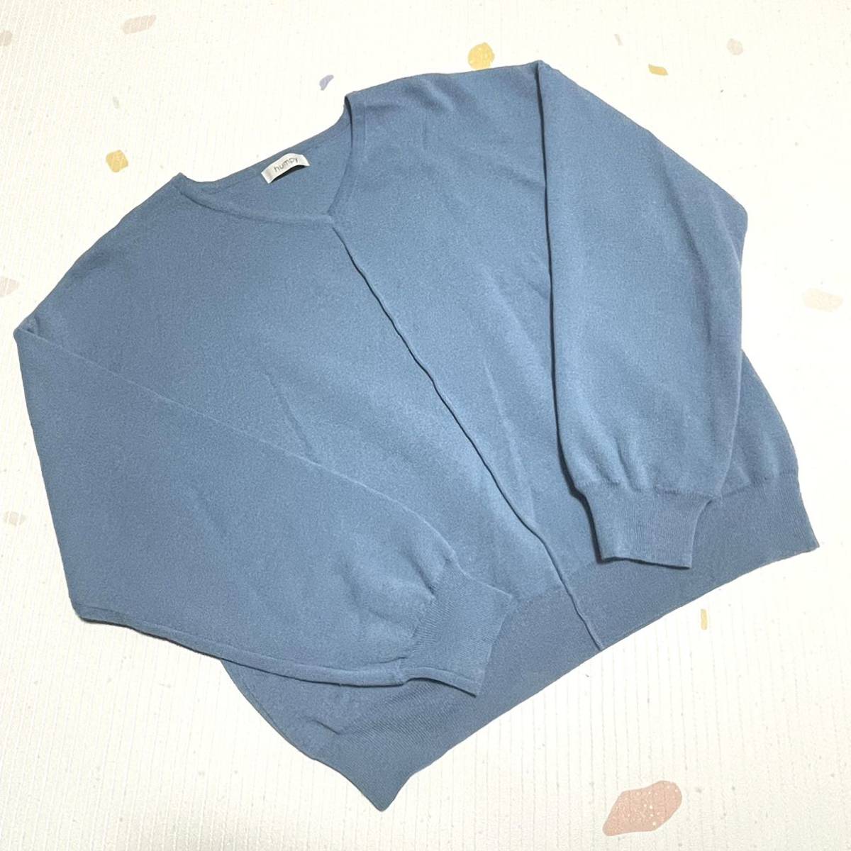【humpy】長袖セーター42 ブルー/青 シンプル無地 Vネック トップス_画像10