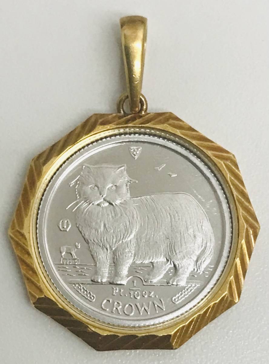 * platinum .Pt999.5 pendant top * Man island 1989 year cat 1/10 ounce Crown platinum .*K18 coin frame foreign coin memory coin *