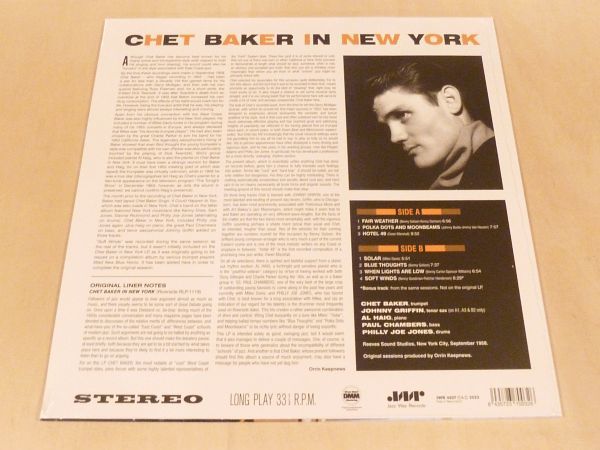 未開封 チェット・ベイカー In New York 限定リマスター180g重量盤LPボーナス1曲追加 Chet Baker Paul Chambers Al Haig DMMの画像2