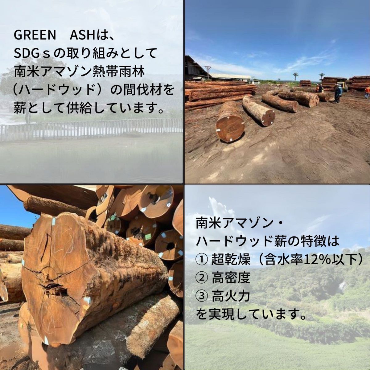 薪　広葉樹　50本　18Kg 南米アマゾンより【GREEN ASH】