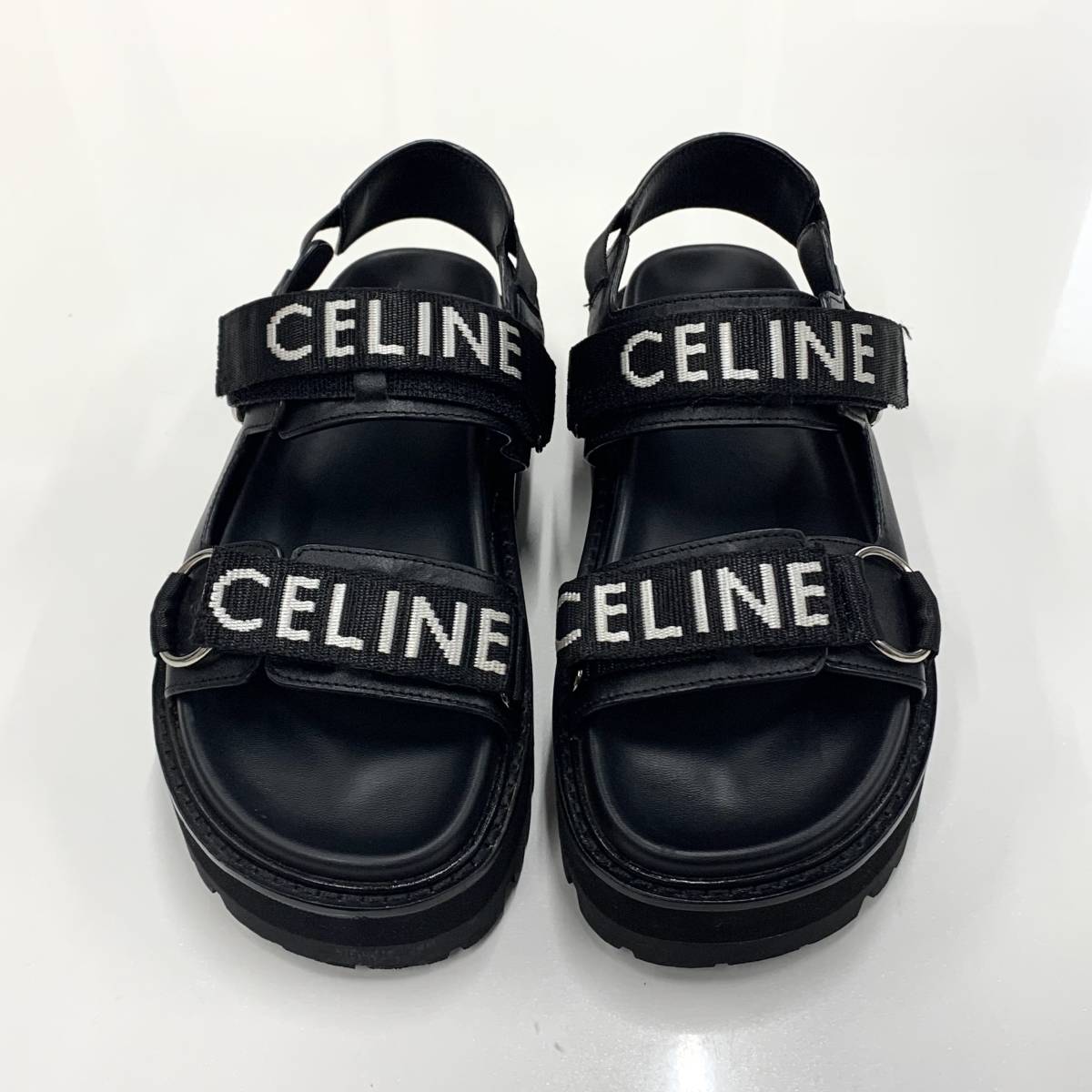 8429 Celine belt strap leather Wedge sole sandals black 