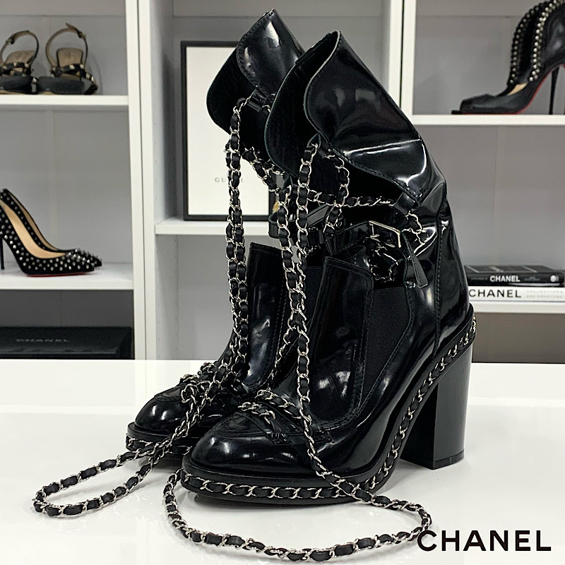 Chanel シャネル ブーティ 黒 10cmヒール 361/2 23.5cm Chanel シャネル ブーティ 黒 10cmヒール 361/2 23.5cm