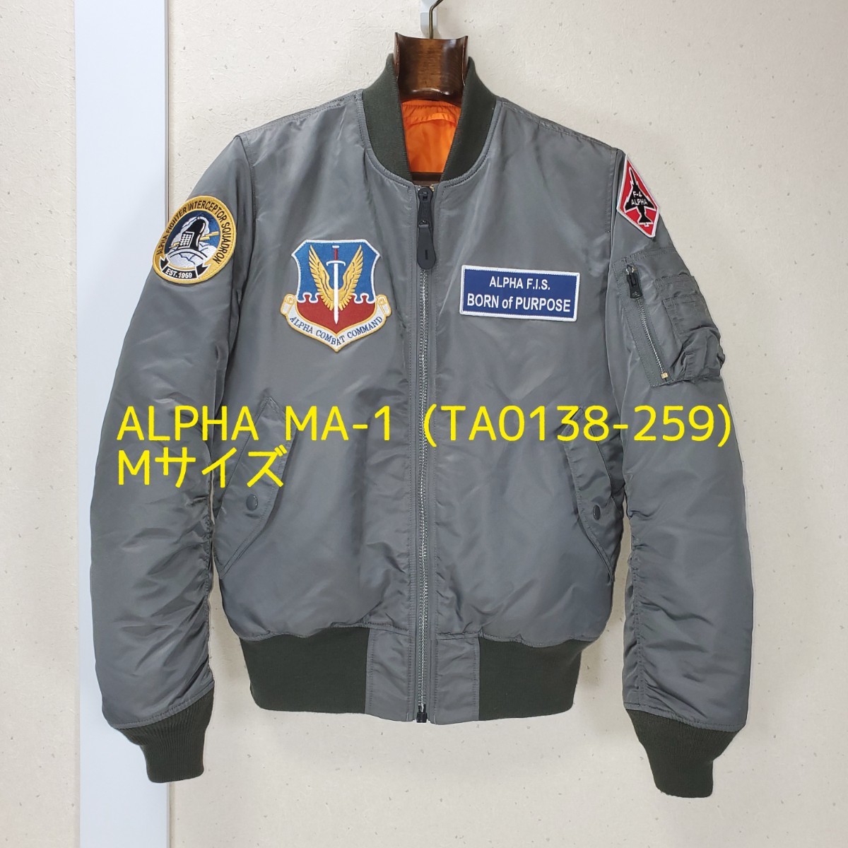 美品◆ALPHA アルファ MA-1 TA0138-259 フライトジャケット AIRCREW 57Th TIGHT JACKET  リバーシブル(M)ヴィンテージグレー/セージグリーン