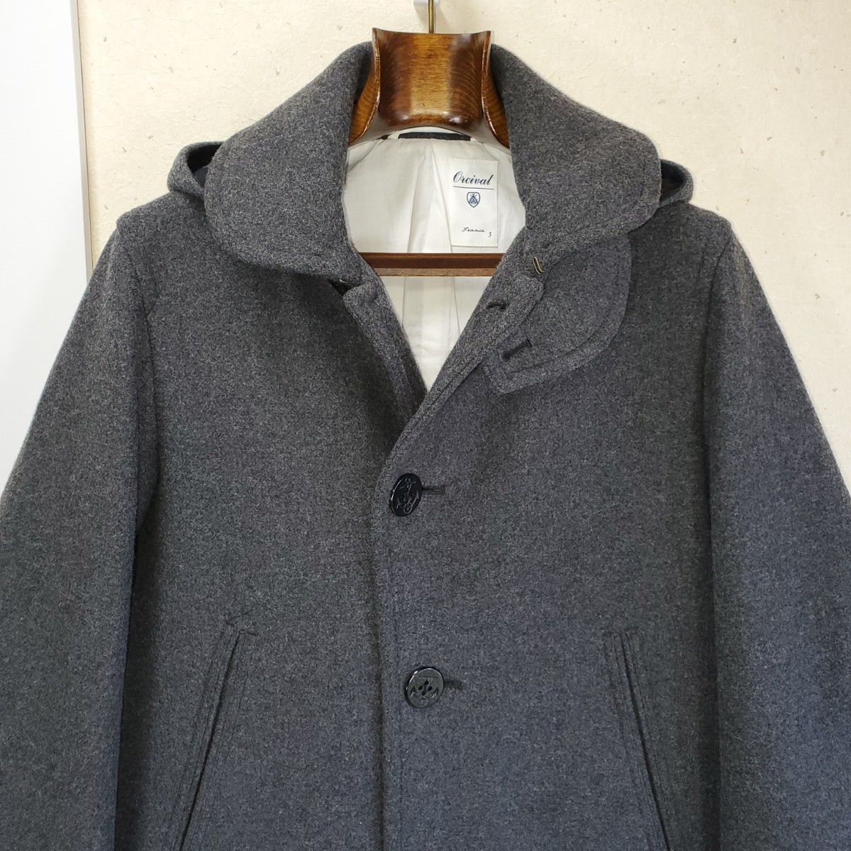 美品◆ORCIVAL MELTON COAT オーシバル メルトン シングルコート ピーコート アウター 15A-KW-003  RC-8357(メンズ3■Mサイズ)ダークグレー