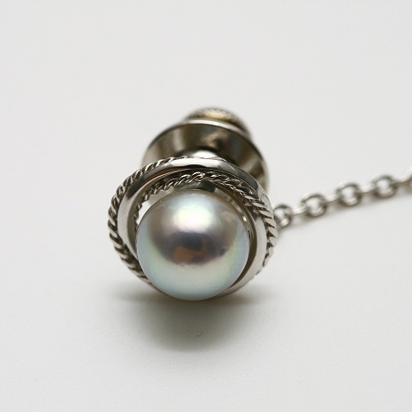  Akoya pearl pearl tie tack 8.0-8.5mm natural color silver made 