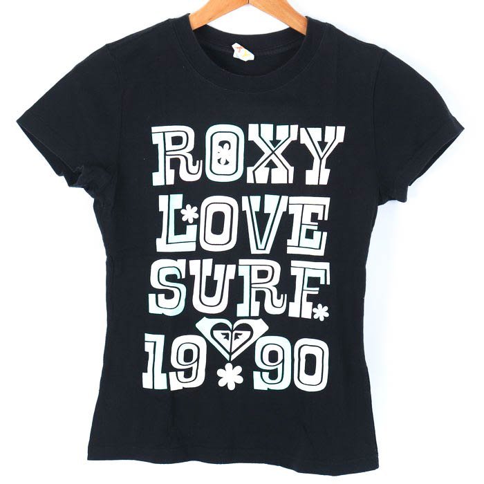  Roxy short sleeves T-shirt graphic T-back Logo sportswear lady's S size black ROXY