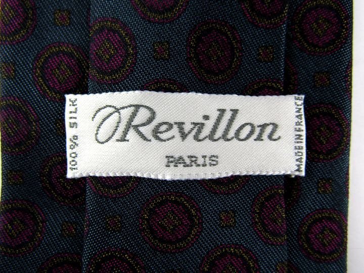 レビオン ブランドネクタイ 未使用 チェック柄 シルク フランス製 メンズ ブルー Revillon_画像3