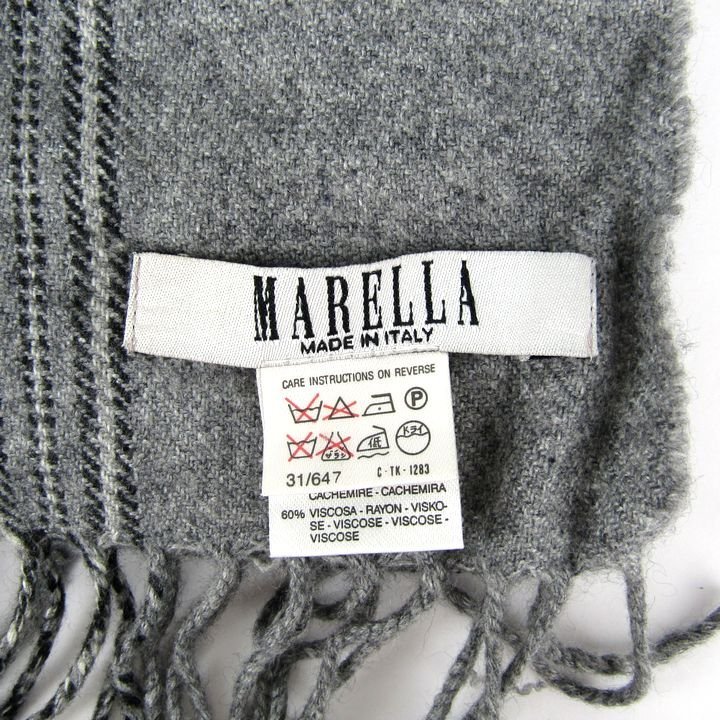 mare-la stole check pattern cashmere . Italy made muffler brand small articles lady's gray MARELLA