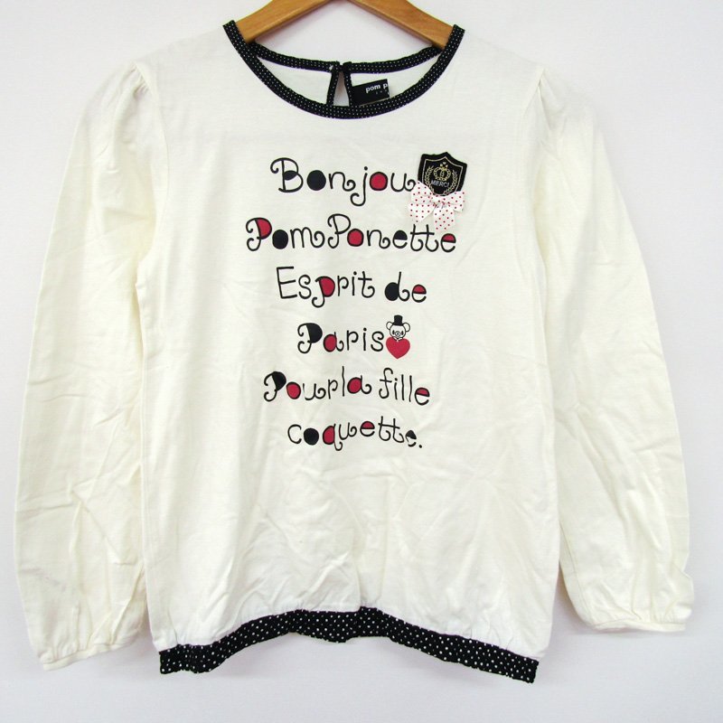  Pom Ponette футболка с длинным рукавом лента имеется tops Kids для девочки L(160) размер белый pom ponette