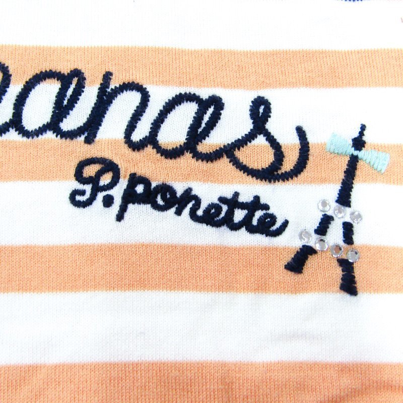 ポンポネット 半袖Tシャツ ボーダー柄 トップス キッズ 女の子用 S(140)サイズ ホワイト×オレンジ pom ponette_画像6