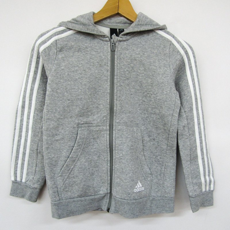 アディダス ジップアップパーカー スウェット スエット 裏起毛 キッズ 男の子用 140サイズ グレー adidas_画像1