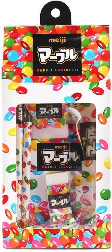 明治　meiji　文房具 ギフトセット　2種セット　（アポロ・マーブル チョコレート）　文具5点　鉛筆・消しゴム・メモ・15㎝定規・クリップ_画像8