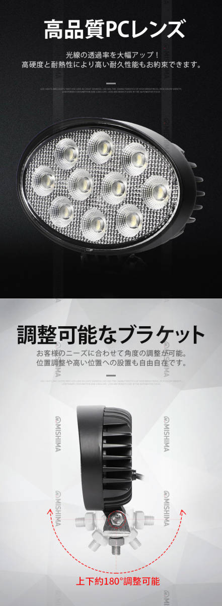 msm7240【4台】農業 漁業 建設 工事 40W 楕円形 LED ワークライト led 作業灯 前照灯 12V 24V 拡散 軽トラ トラック 荷台灯 防水 1年保証_画像6