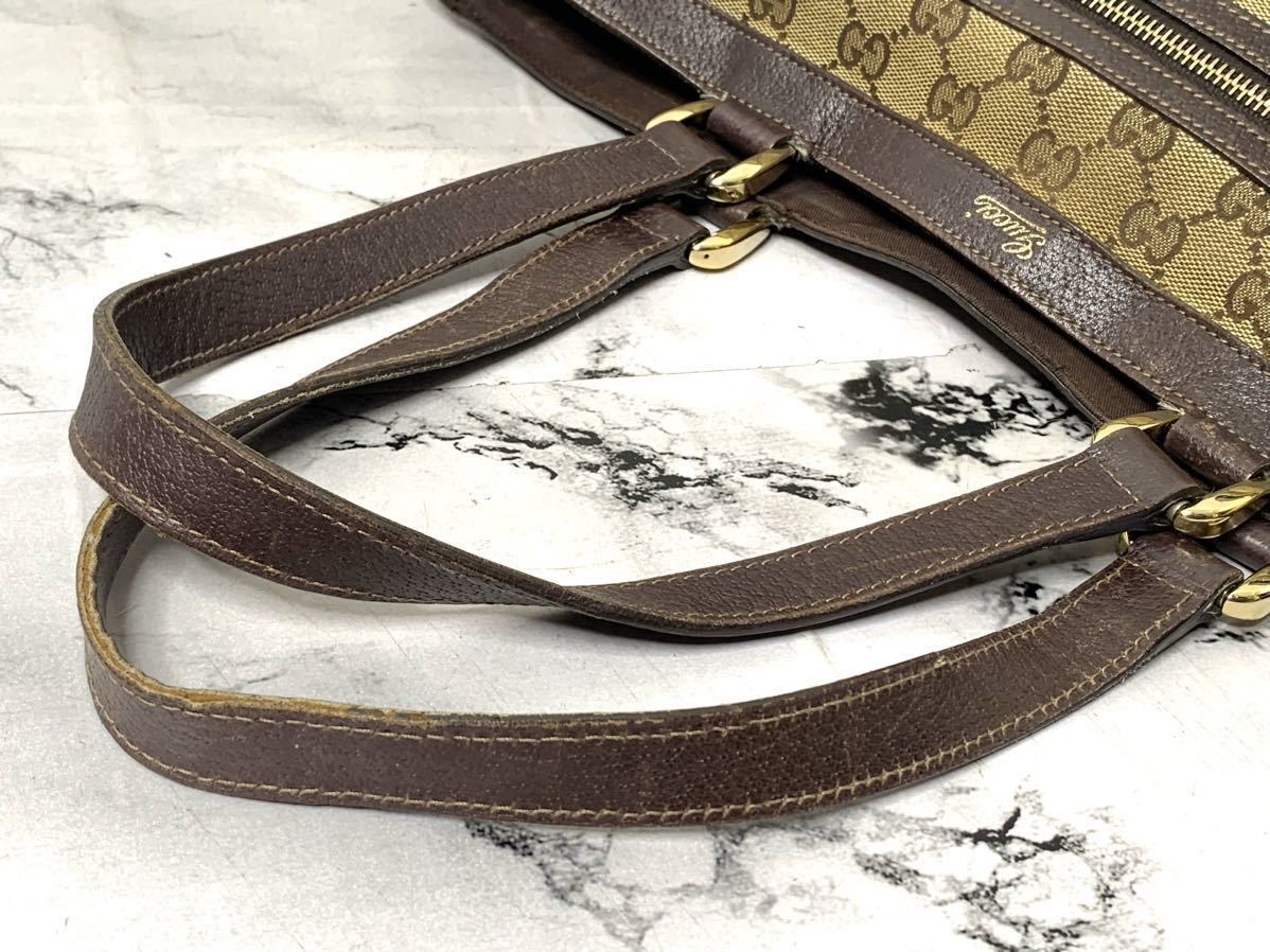 GUCCI/グッチ レザーショルダーバッグ トートバッグ GGキャンバス ベージュカラー_画像8