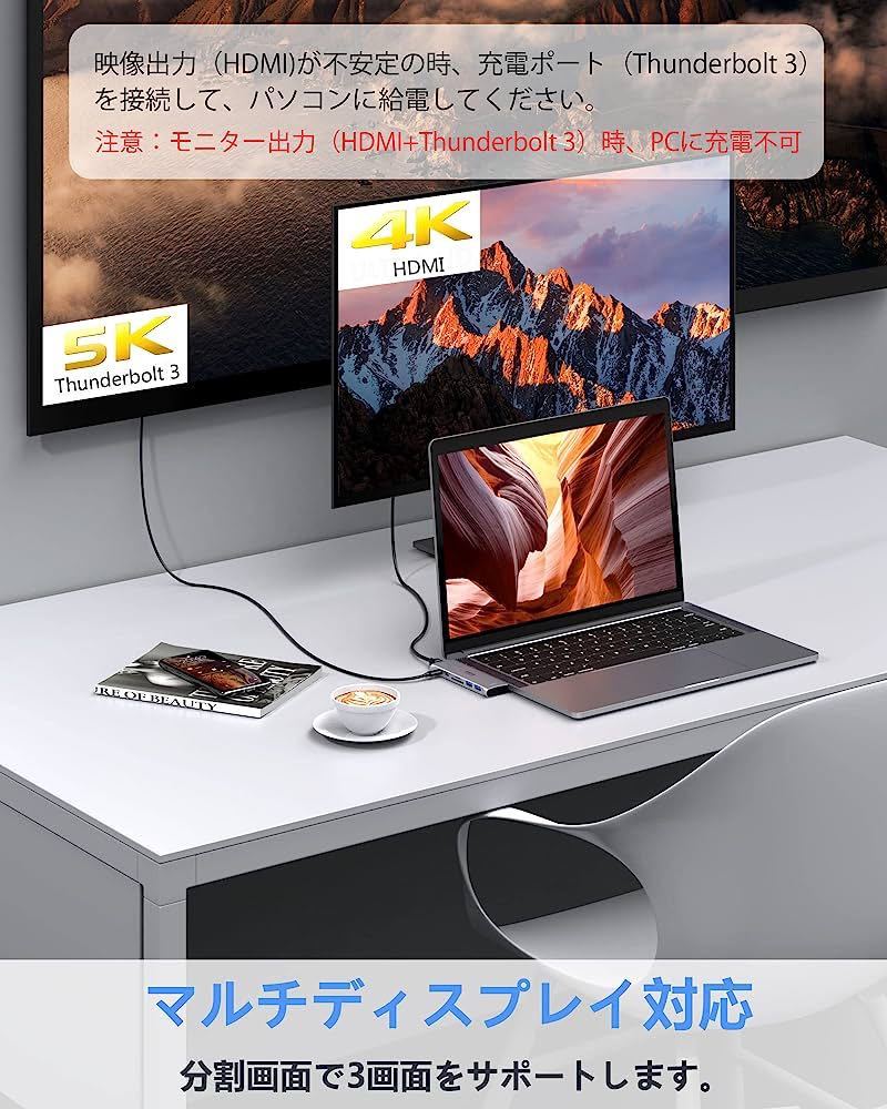 MacBook Air ハブ macbook ハブ mac ハブ 7in2 Macbook Pro/Air専用 4K HDMI映像出力/100W PD急速充電/USB-Cデータ伝送/USB3.0*2/TF/SDスロ_画像3