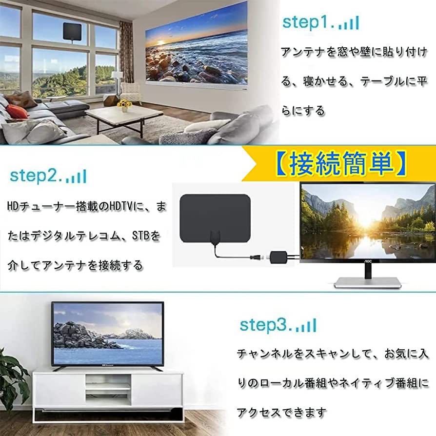 室内アンテナ 「2023最強受信範囲」 4K HD TV アンテナ 地デジ テレビ アンテナ 信号ブースター内蔵 430KM 受信範囲 360度全方位受信_画像3