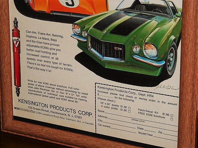 1971年 U.S.A. '70s 洋書雑誌広告 額装品 KONI コニ // 検索用 Baja Bug, Ferrari 365, Can-Am Mclaren, Camaro Z28 ( A4サイズ )_画像3