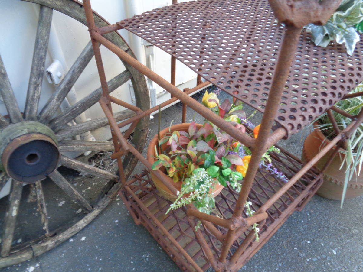  antique iron made gardening rack 3 step display shelf secondhand goods 