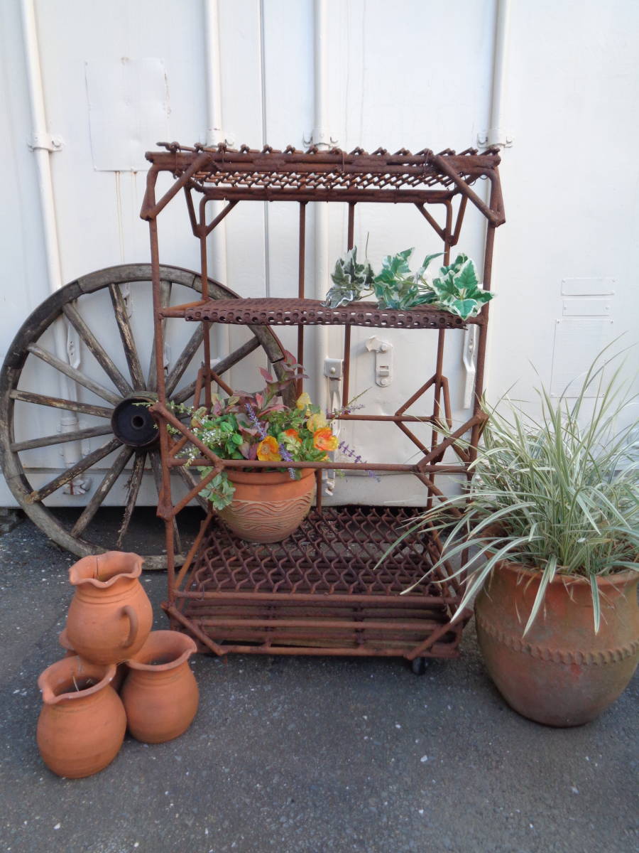  antique iron made gardening rack 3 step display shelf secondhand goods 