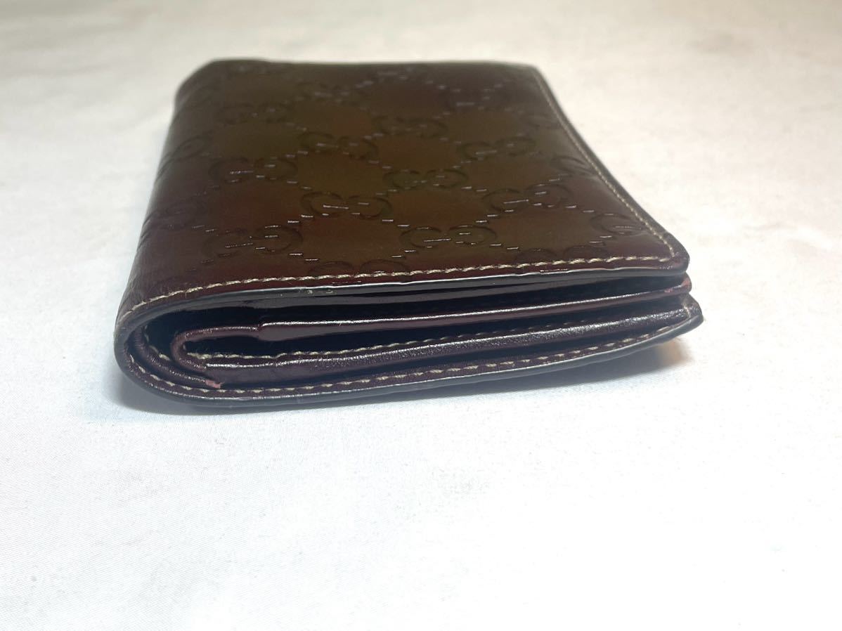 ■FR877 GUCCI グッチ 二つ折り 財布 グッチシマ レザー ボルドー カードケース 送料無料_画像7