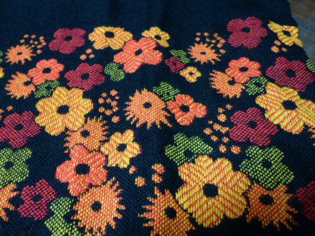  Showa Retro zabuton cover floral print black orange cushion antique interior display handicrafts remake cloth fabric 
